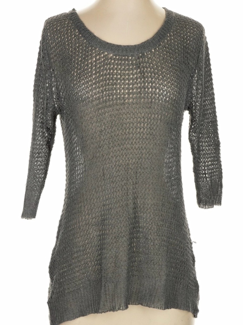 POL Gray Open-Weave Knit Top